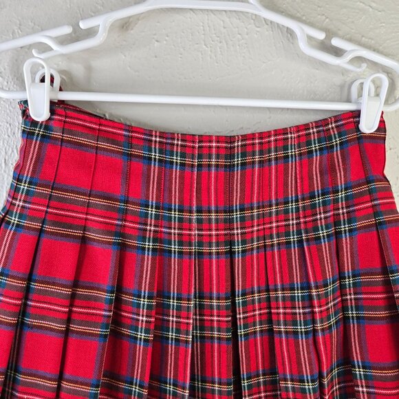 VTG Express Pleated Wrap Skirt Med Red Tartan Plaid Preppy Academia Grunge Mini - Picture 6 of 10